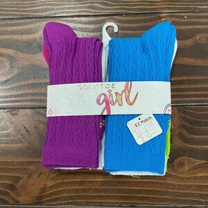 5/$20 NEW 6Pk 9-3.5 Girls Textured Crew Gold Toe Girl EZ Match Socks